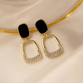 Black-Golden-Geometric Rhinestone Drop Earrings