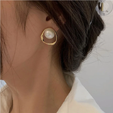 Pearl in a Circle Ear ring- Golden