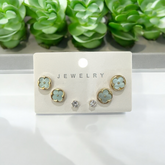 Set of 3 Mini Studs- Golden with Aquamarine base