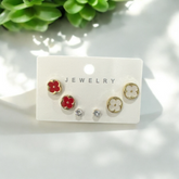 Set of 3 Mini Studs- Red & Pearl White