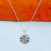 Silver Plated Rainbow Sunflower Pendant Necklace