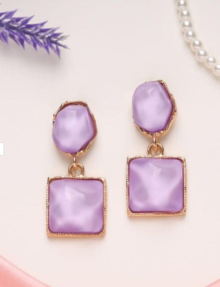 Artificial Stones Studded Square Drop Earring