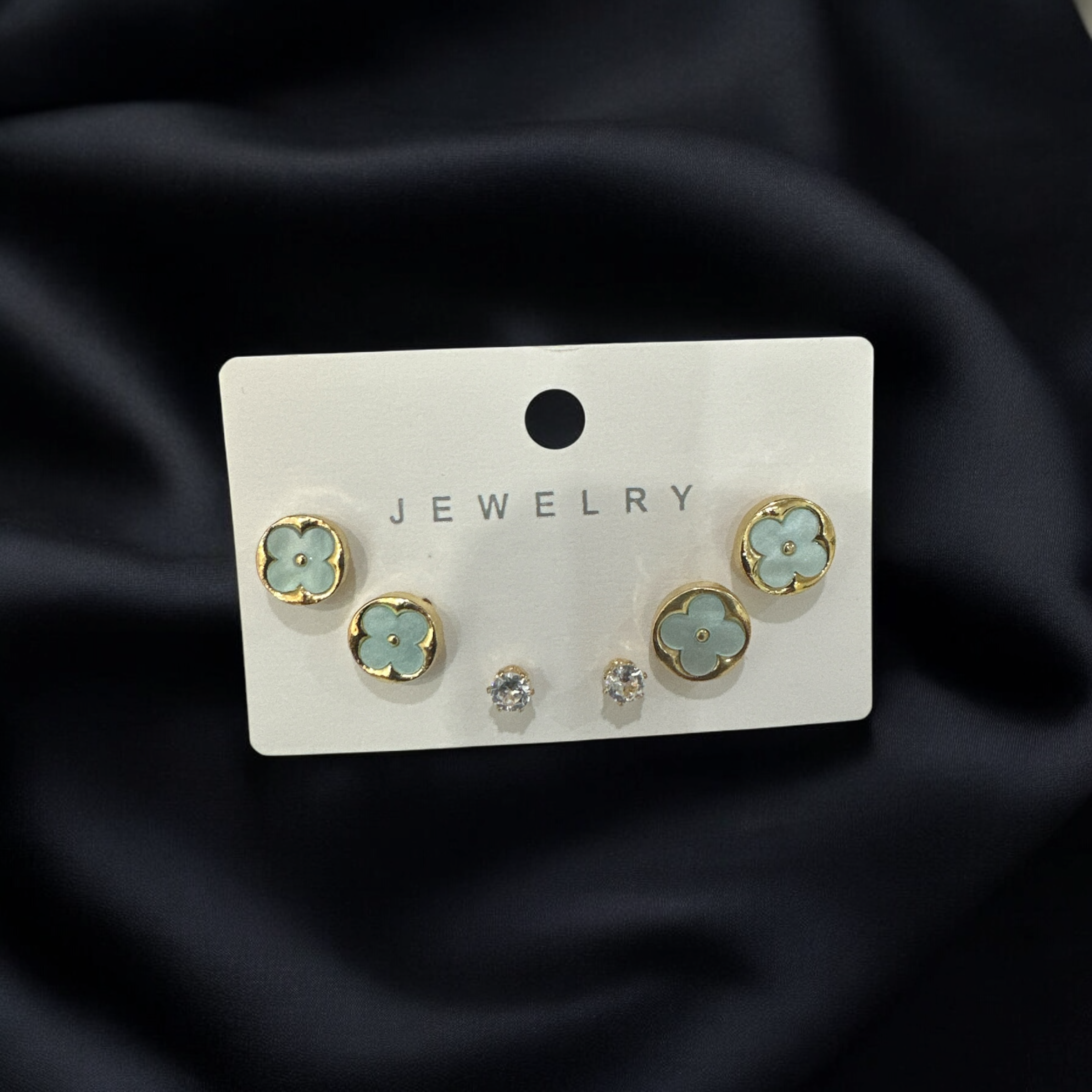 Set of 3 Mini Studs- Golden with Aquamarine base