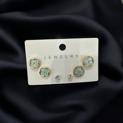 Set of 3 Mini Studs- Golden with Aquamarine base