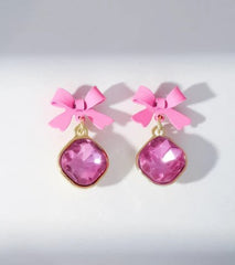 Pink Ribbon With Diamond Earrings