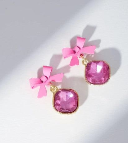 Pink Ribbon With Diamond Earrings