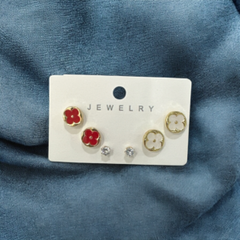 Set of 3 Mini Studs- Red & Pearl White