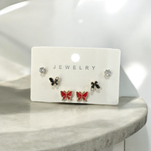 Set of 3 Mini studs-Red & Black Butterfly