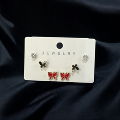 Set of 3 Mini studs-Red & Black Butterfly