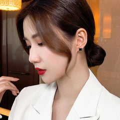 Anti Tarnish Black Enamel Stud Earrings